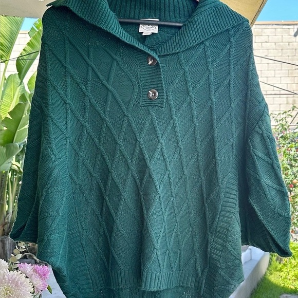 St. Johns Bay Dark Forest Green Cable Knit Sweater Poncho Size L - Picture 1 of 8